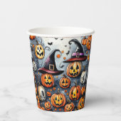 Happy Halloween Leckerei oder Tricks Design Pappbecher (Rückseite)