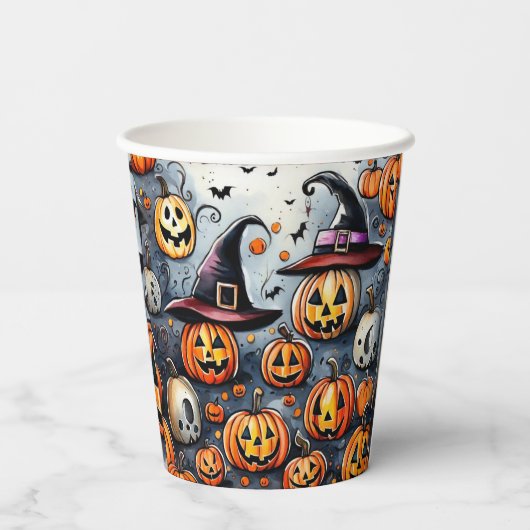 Happy Halloween Leckerei oder Tricks Design Pappbecher (Rückseite)