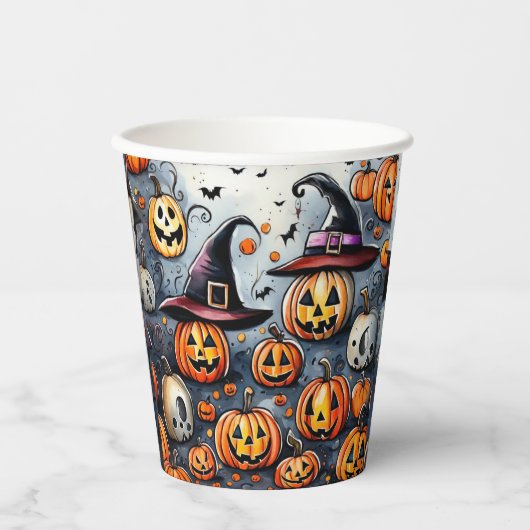 Happy Halloween Leckerei oder Tricks Design Pappbecher (Vorderseite)