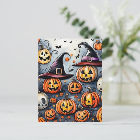 Happy Halloween Leckerei oder Tricks Design Postkarte (Stehend Vorderseite)
