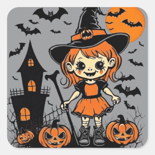 Happy Halloween Leckerei oder Tricks Design Quadratischer Aufkleber (Vorderseite)