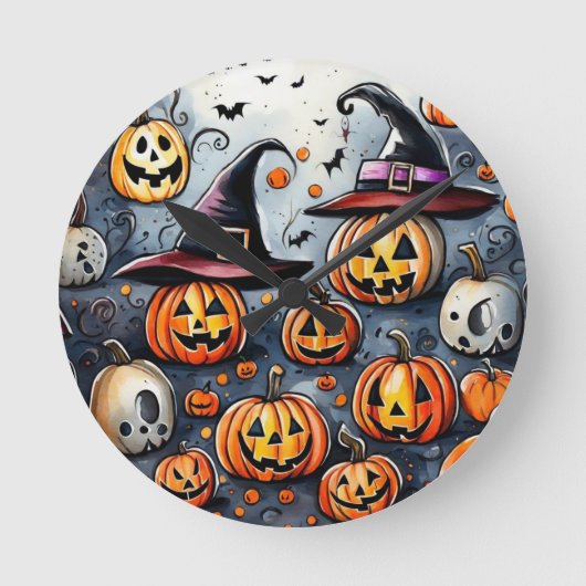 Happy Halloween Leckerei oder Tricks Design Runde Wanduhr (Vorderseite)