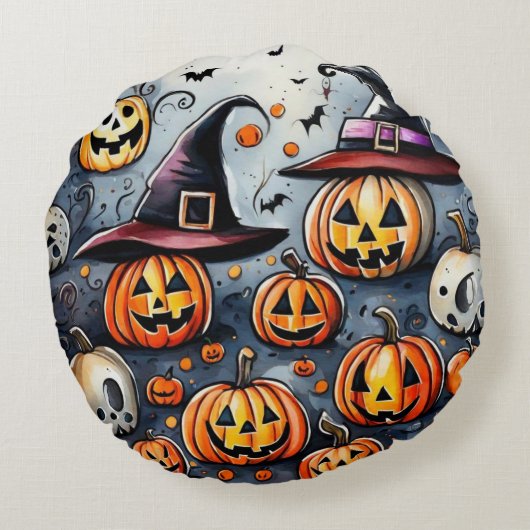 Happy Halloween Leckerei oder Tricks Design Rundes Kissen (Rückseite)