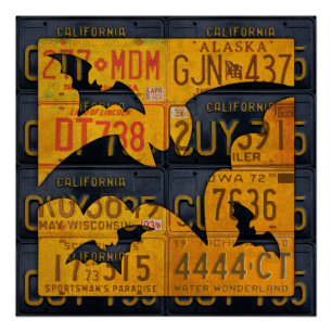 Happy Halloween Licence Plate Art Bats Poster
