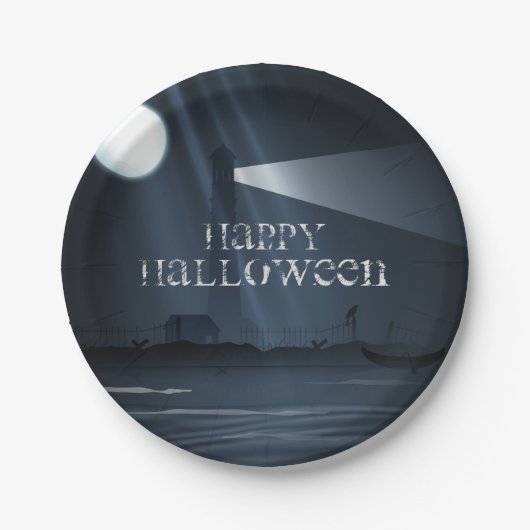 Happy Halloween Lighthouse am Night Party Teller (Vorderseite)