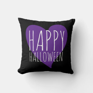 Happy Halloween Lila Herz-Schwarz & Graue Streifen Kissen