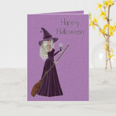 Happy Halloween Lila Hexe Karte (Gelbe Blume)