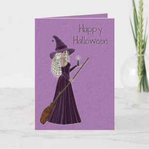 Happy Halloween Lila Hexe Karte