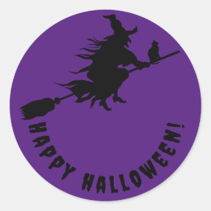 Happy halloween lila Hexe Runder Aufkleber