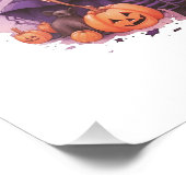 Happy Halloween Lila Hexenkürbis & Fledermäuse Fotodruck (Ecke)