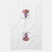 Happy Halloween Lila Hexenkürbis & Fledermäuse Geschirrtuch (Vertikal)