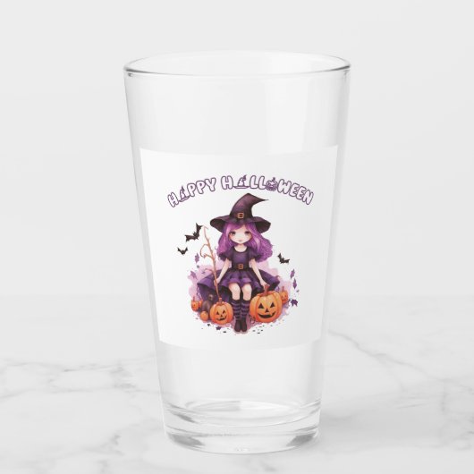 Happy Halloween Lila Hexenkürbis & Fledermäuse Glas (Vorderseite)