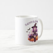 Happy Halloween Lila Hexenkürbis & Fledermäuse Kaffeetasse (VorderseiteRechts)