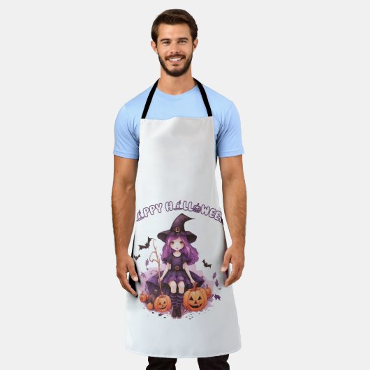 Happy Halloween Lila Hexenkürbis & Fledermäuse Sch Schürze (Getragen)