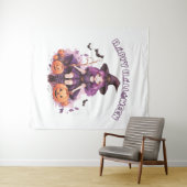 Happy Halloween Lila Hexenkürbis & Fledermäuse Wandteppich (Beispiel (Horizontal))