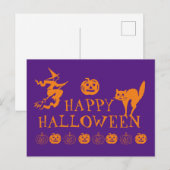 Happy Halloween lila orangefarbene Leckerei Postkarte (Vorne/Hinten)