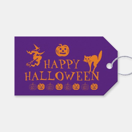 Happy Halloween lila Orangenlöffel-Favoriten Geschenkanhänger (Vorderseite (Horizontal))