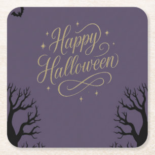 Happy Halloween lila Thema Rechteckiger Pappuntersetzer