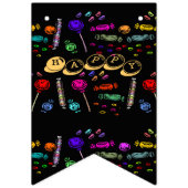 Happy Halloween Lollipops und Candy Black Pattern Wimpelkette (Zweite Fahne)