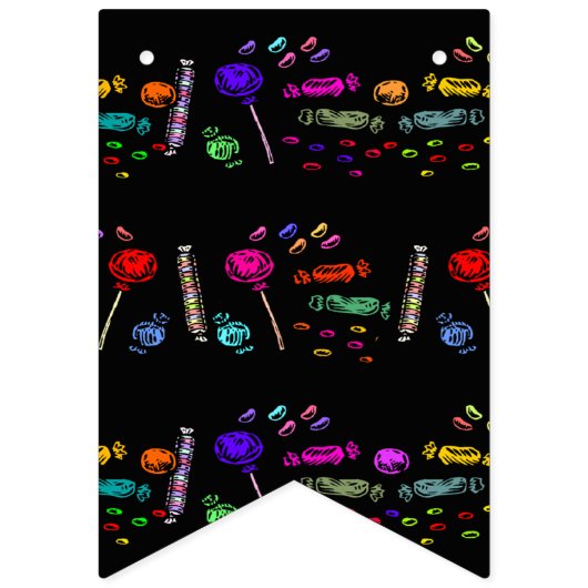 Happy Halloween Lollipops und Candy Black Pattern Wimpelkette (Erste Fahne)