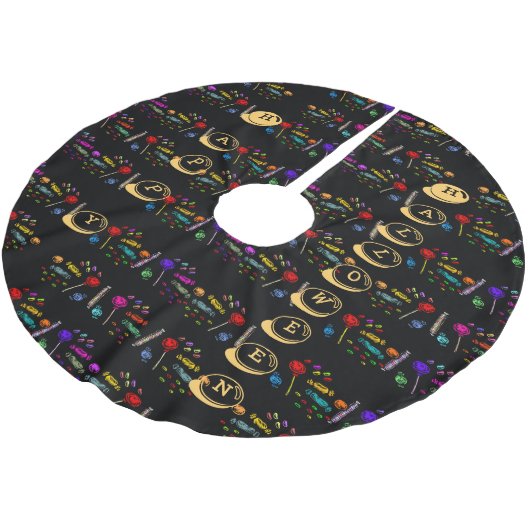 Happy Halloween Lollipops und Candy Pattern Polyester Weihnachtsbaumdecke (Schrägansicht)