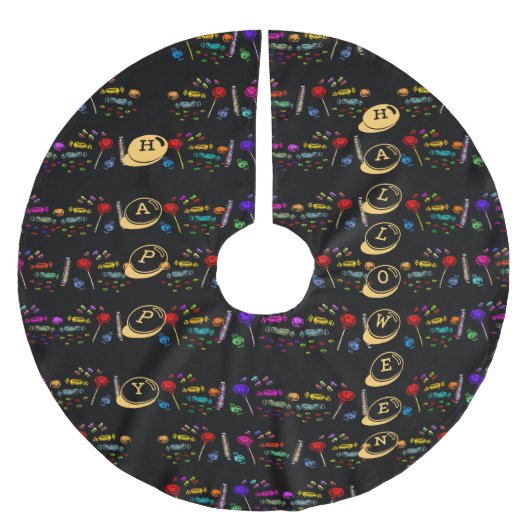 Happy Halloween Lollipops und Candy Pattern Polyester Weihnachtsbaumdecke (Vorderseite)