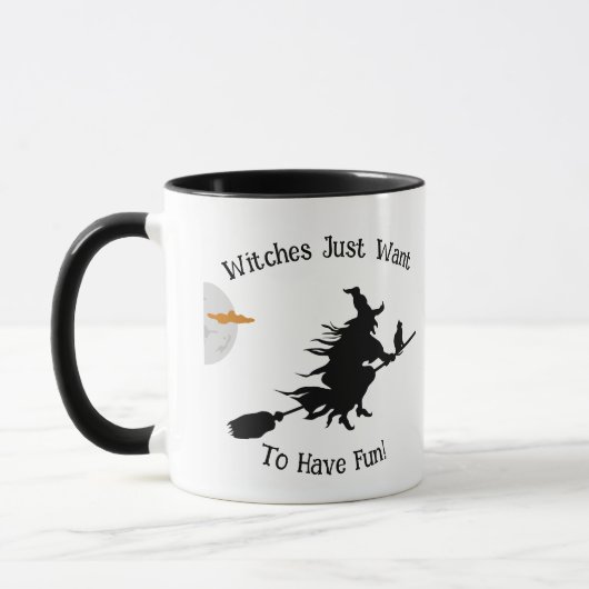 Happy Halloween Lustige Sprüche Hexen Brooms Katze Tasse (Links)