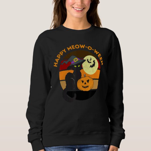 Happy Halloween Meowoween Niedlich Black Cat Party Sweatshirt (Vorderseite)