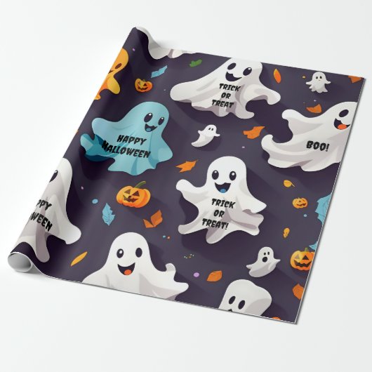 Happy Halloween Mini Ghosts Wrapping Paper Geschenkpapier (Ungerollt)
