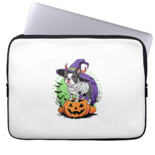 Happy Halloween mit Boston Terrier Mummy & Hexe Laptopschutzhülle