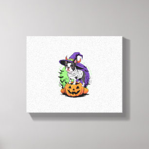 Happy Halloween mit Boston Terrier Mummy & Hexe Leinwanddruck