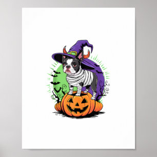 Happy Halloween mit Boston Terrier Mummy & Hexe Poster