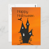 Happy Halloween mit einem Spuk Hexenhaus Postkarte (Vorne/Hinten)