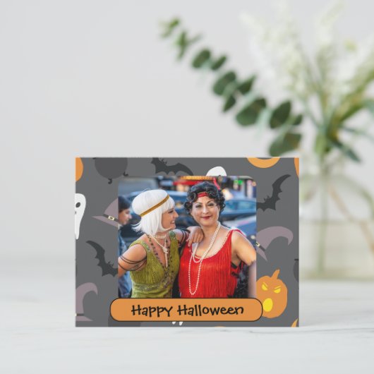 Happy Halloween mit Foto und benutzerdefiniertem T Postkarte (Stehend Vorderseite)