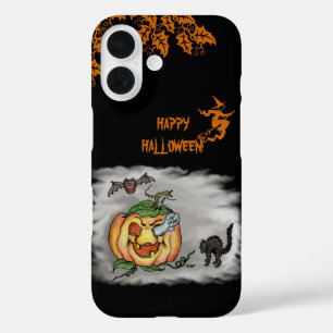 Happy Halloween mit Ghost Cat Bat Pumpkin iPhone 16 Hülle