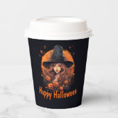 Happy Halloween mit Hexe und Kürpen Pappbecher (Vorderseite)