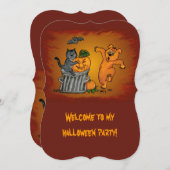 Happy Halloween mit Katzen-Katzen-Hund und Spider Einladung (Vorne/Hinten)