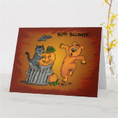 Happy Halloween mit Katzen-Katzen-Hund und Spider Karte (Gelbe Blume)