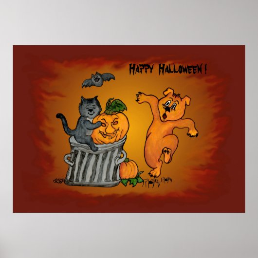 Happy Halloween mit Katzen-Katzen-Hund und Spider Poster (Vorne)