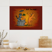 Happy Halloween mit Katzen-Katzen-Hund und Spider Poster (Küche)