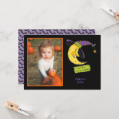 Happy Halloween mit Mond, individueller Foto Rahme Karte (Vorderseite/Rückseite Beispiel)