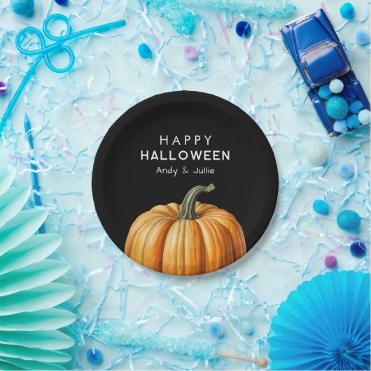 Happy Halloween mit Vintagem Kürbis Pappteller (Party)