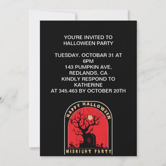 Happy Halloween Mitternacht Party Einladung (Vorderseite)