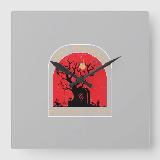 Happy Halloween Mitternacht Party Quadratische Wanduhr (Vorderseite)