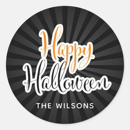 Happy Halloween Moderne Typografie Black Orange Runder Aufkleber (Vorderseite)