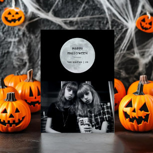 Happy Halloween Mond Fledermäuse Schwarz & Weiß Cu Feiertagskarte