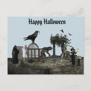 Happy Halloween Monster Szene Werewolf Zombie Postkarte