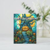 Happy Halloween Moon-Light Spuk House Postkarte (Stehend Vorderseite)
