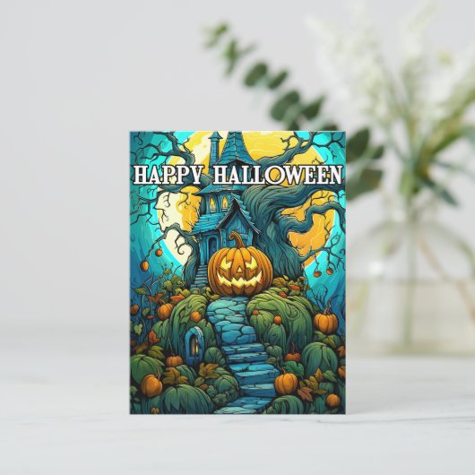 Happy Halloween Moon-Light Spuk House Postkarte (Stehend Vorderseite)