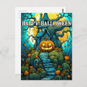 Happy Halloween Moon-Light Spuk House Postkarte (Vorne/Hinten)